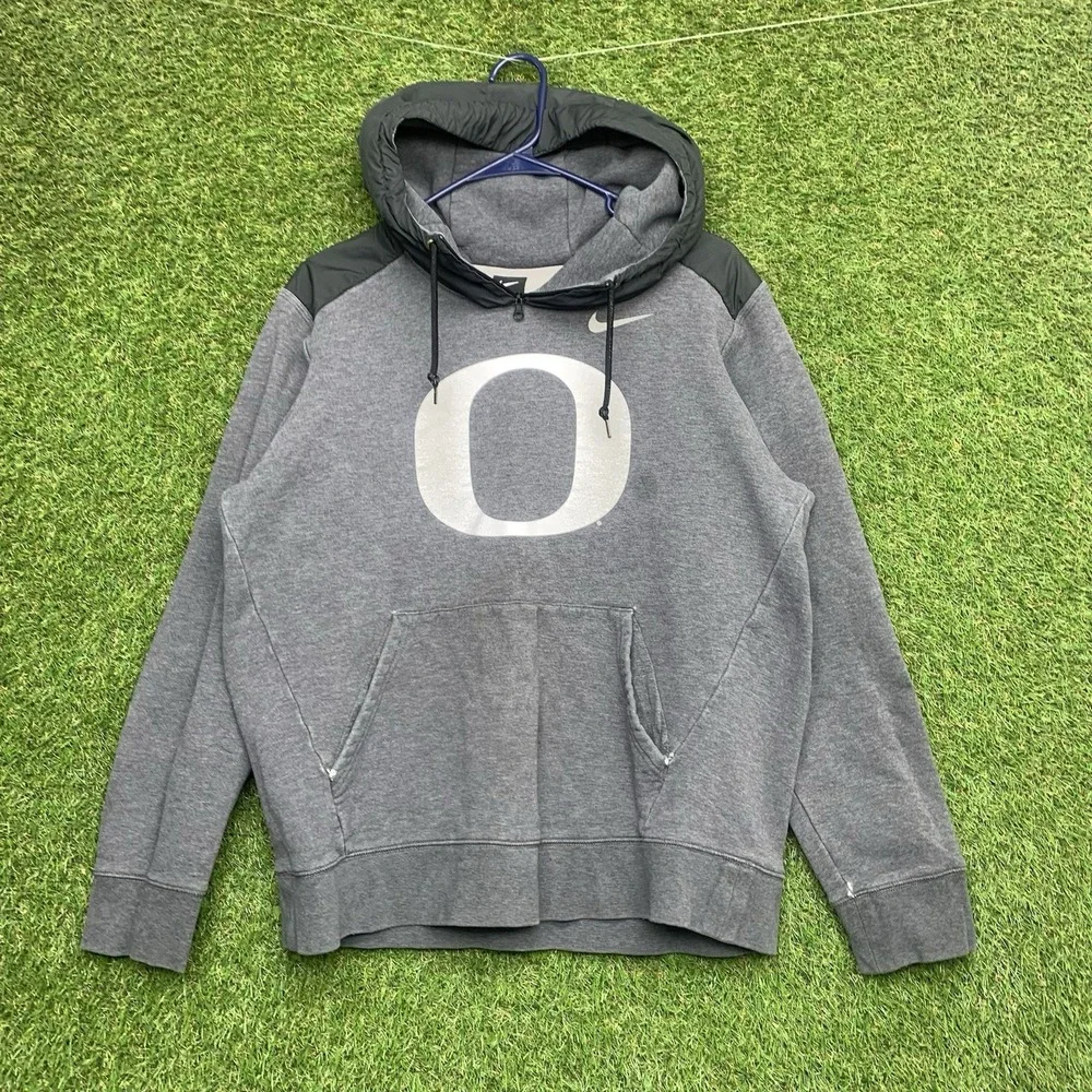Oregon Ducks Nike Hoodie Mens Large Hooded Sweatshirt Center Swoosh Grey Sports